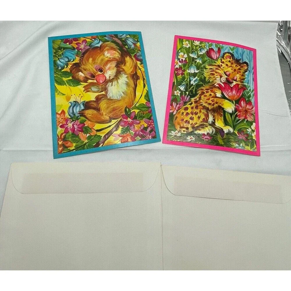 Vintage 2 Quality Crest The Safari Set Get Well Greeting cards RARE
